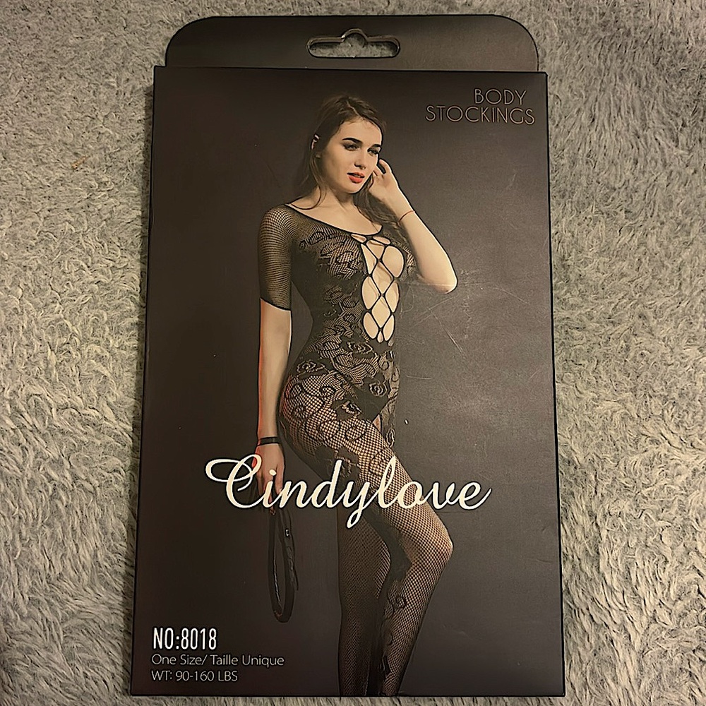 SEAMLESS Fishnet Chemise BodySuit Sleeves Sexy Lingerie Mesh Full Length NWT